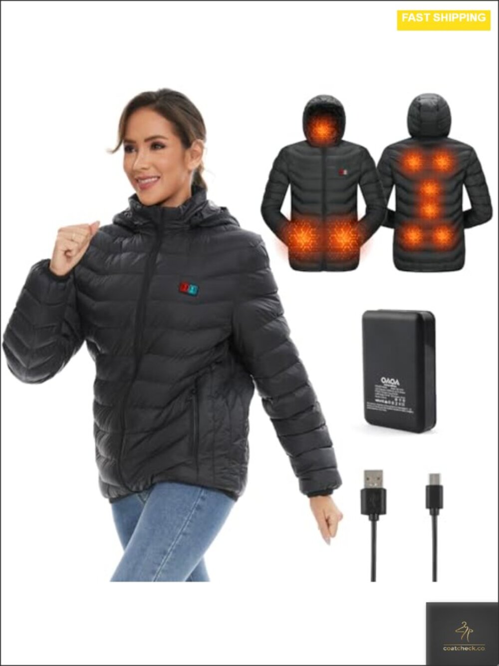 Women's Heated Ski Jacket - 9 Heating Zones with Power Bank